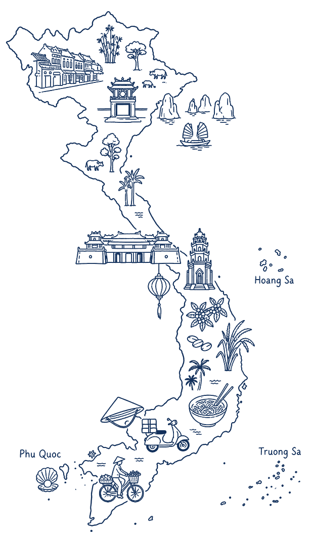 A drawn map of Vietnam